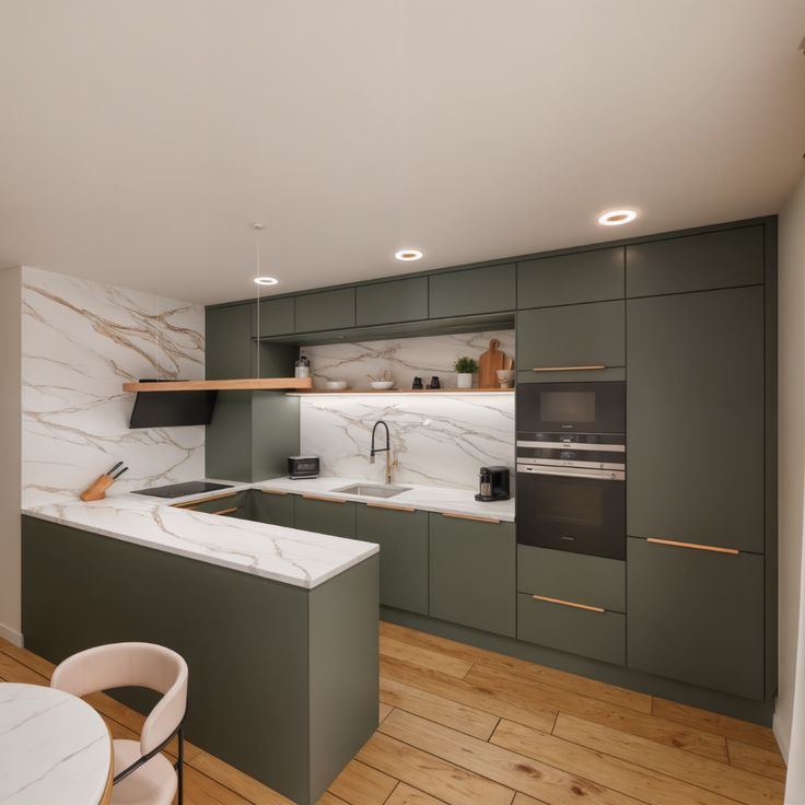 Cuisine blanche vitrine bois