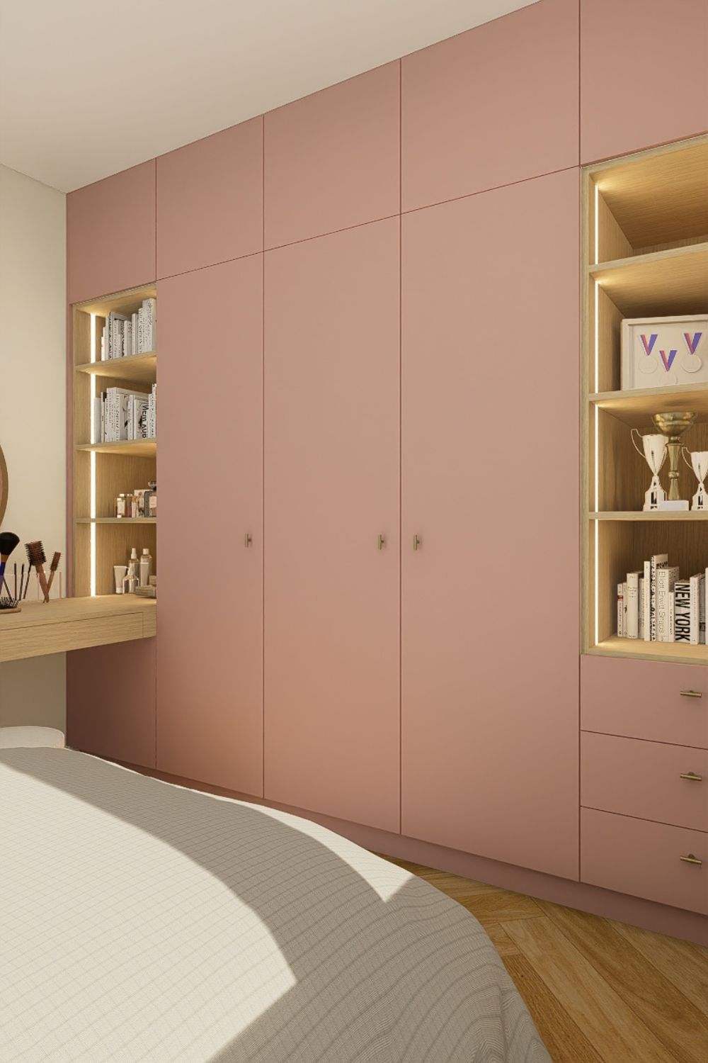 Dressing linéaire avec banc et miroir intégrés