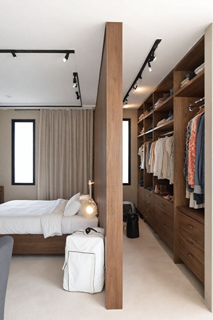Dressing walk-in avec coiffeuse et éclairage chaud
